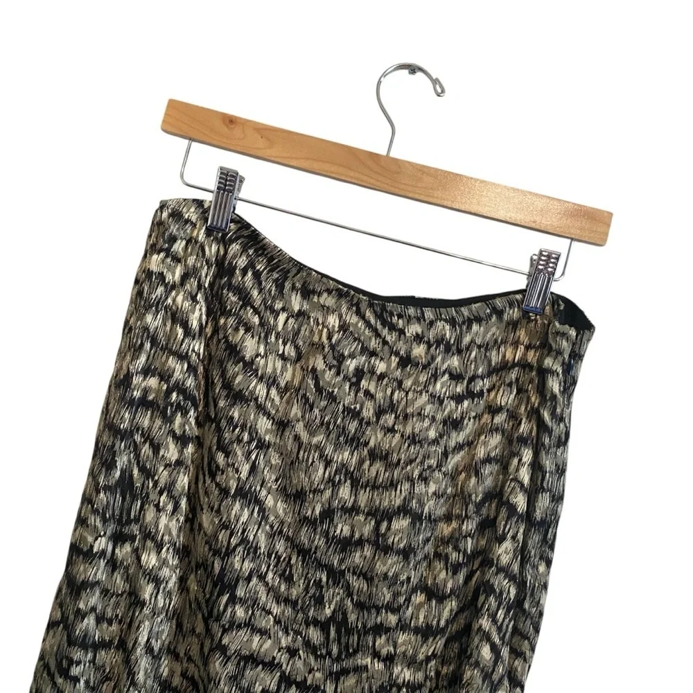 Dana Buchman Vintage Black and Gold Printed Silk Blend Midi Skirt Size 4
